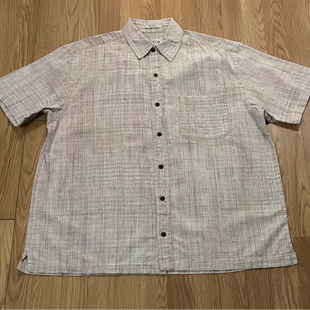 Orvis Mens Large Short Sleeve Button Down Shirt Pink Salmon Casual Preppy